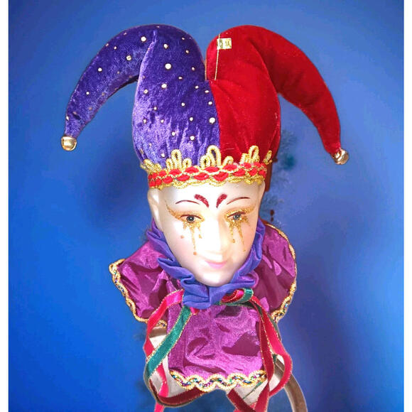 Christmas Jester Harlequin Ornament Face Neck Porcelain...